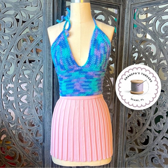 🦋 Hand Crocheted Hippie Halter Multicolored Woodstock Festival Top 🦋 Free Size - Picture 1 of 8